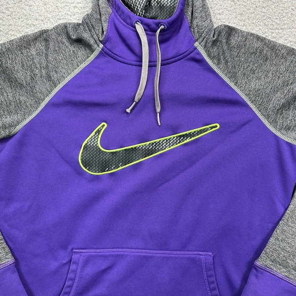 Nike Therma-Fit Sweatshirt Womens Medium Purple Gray Hooded Embroidered - Picture 3 of 16